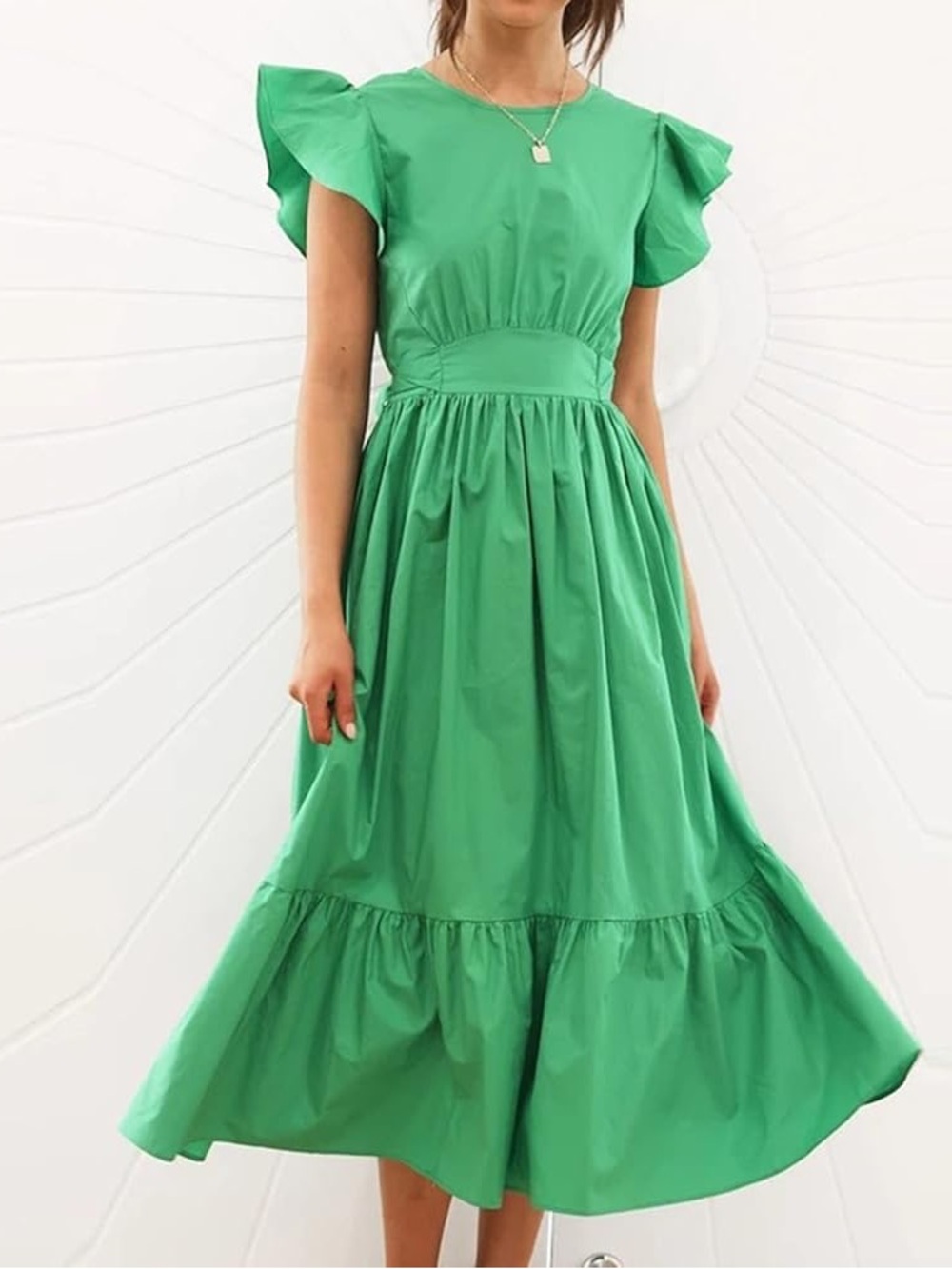 SHEIN green summer ruffle short sleeve dress.